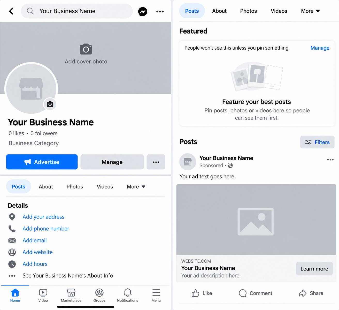 Facebook business page and sponsored post — daytime