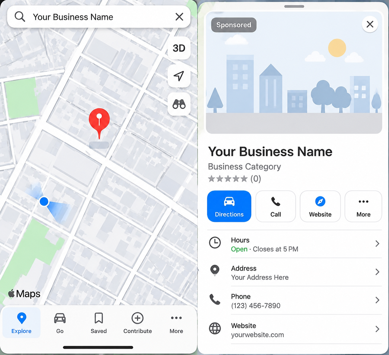 Apple Maps business listing example — daytime